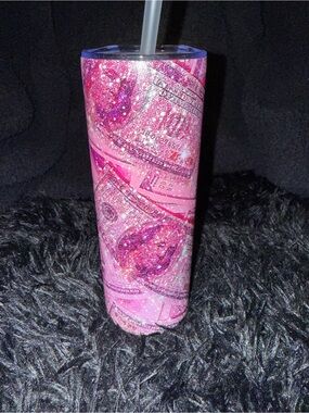 Pink Glitter Money Print Tumbler
